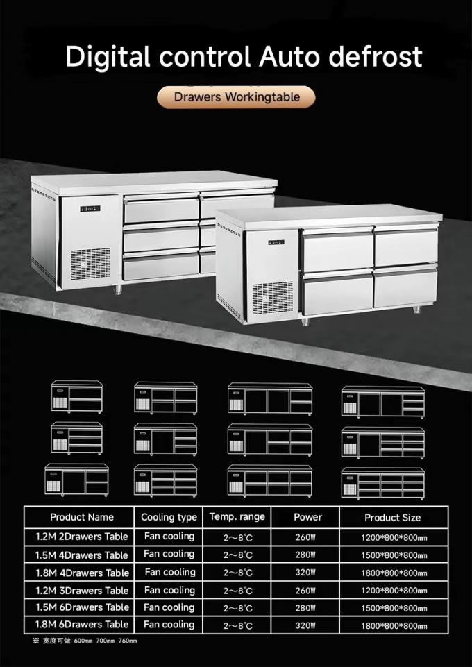 Коммерческий столешничный ящик из 6 ящиков Нержавеющая сталь холодильное кухонное оборудование 3